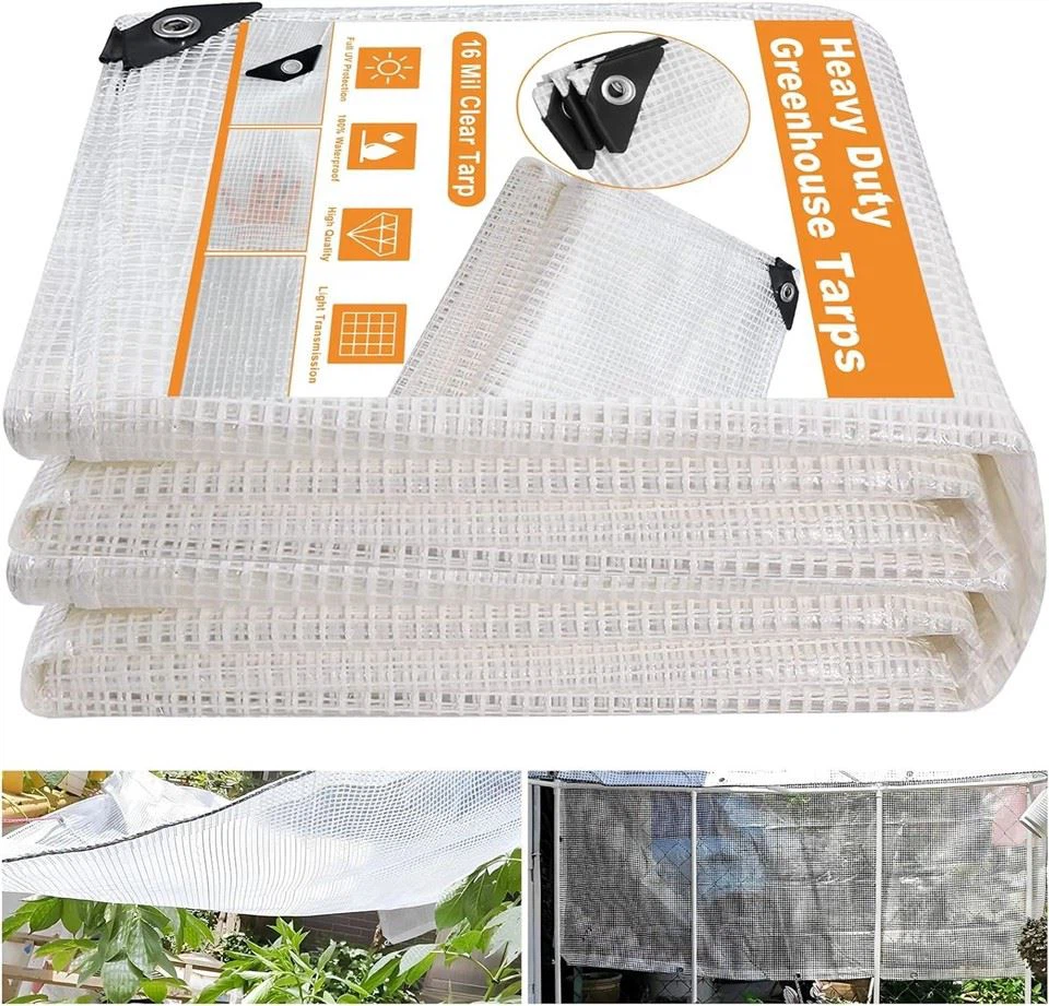 16 Mil Greenhouse Cover,Clear Plastic Tarps Heavy Duty Waterproof 16x20,UV Resistant Poly Clear Tarps